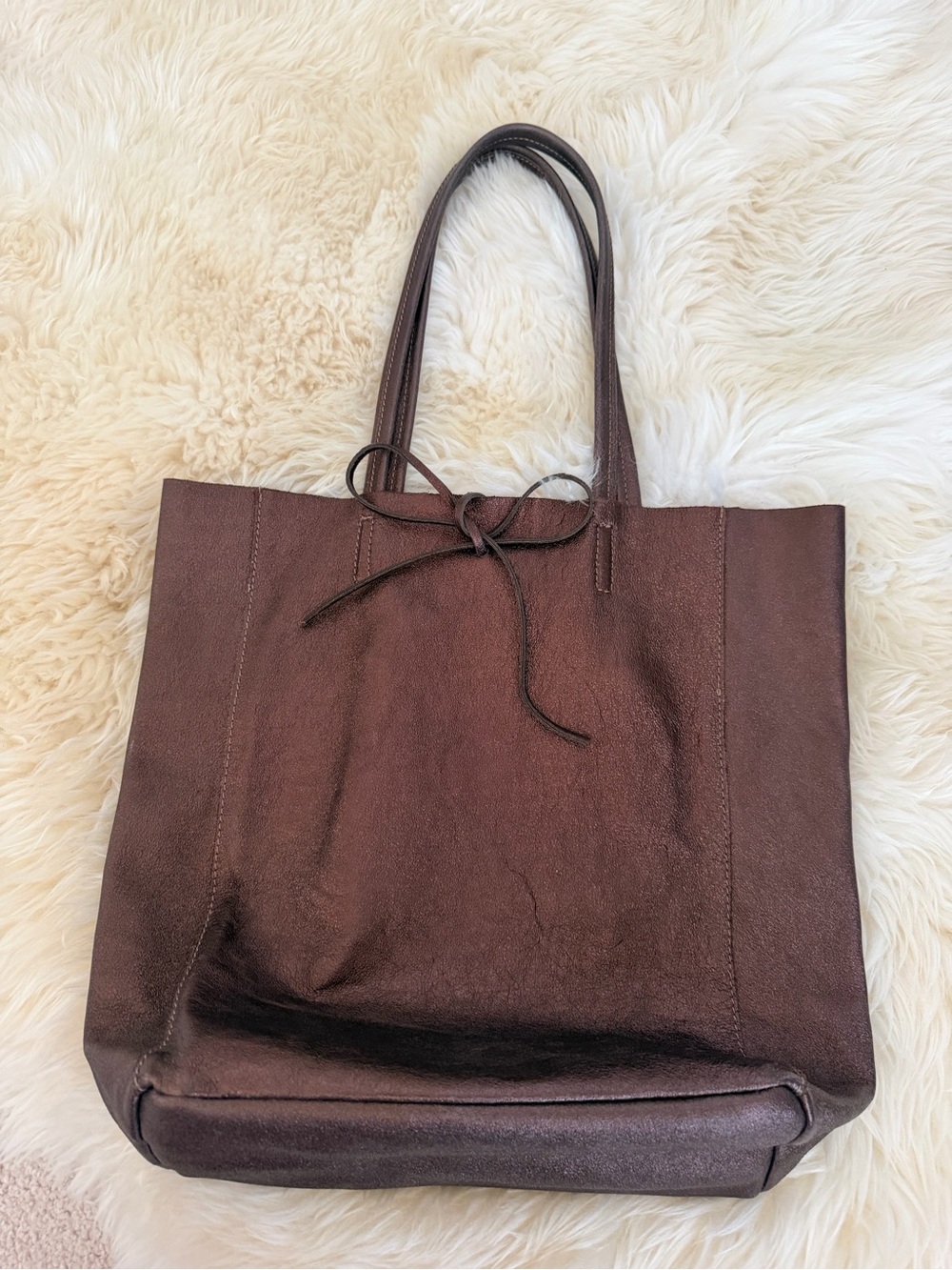 Vera Pelle Dark Brown Leather Tote with Tie Detail